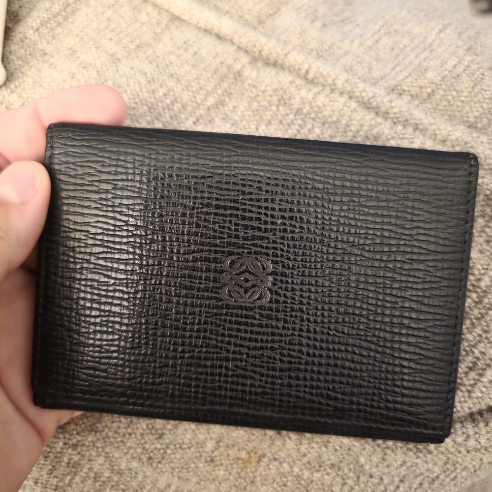 Loewe Black Grained Leather Trifold Wallet EUC - Picture 1 of 4
